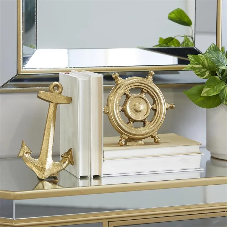 1 PIECE GOLD ALUMINUM ANCHOR FREESTANDING BOOKENDS,