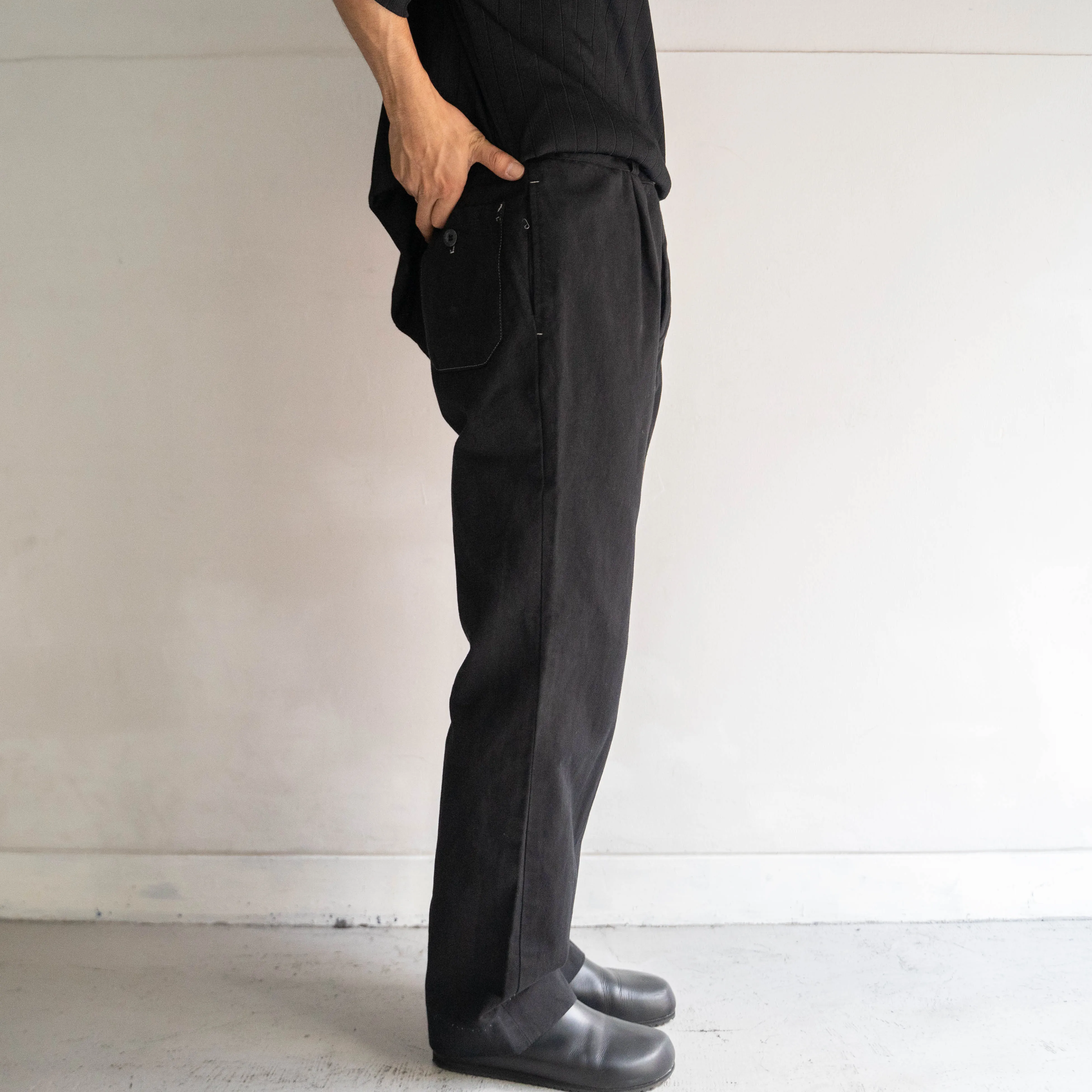 1990-00s Italian military chino slacks -black dyed- 'dead stock'