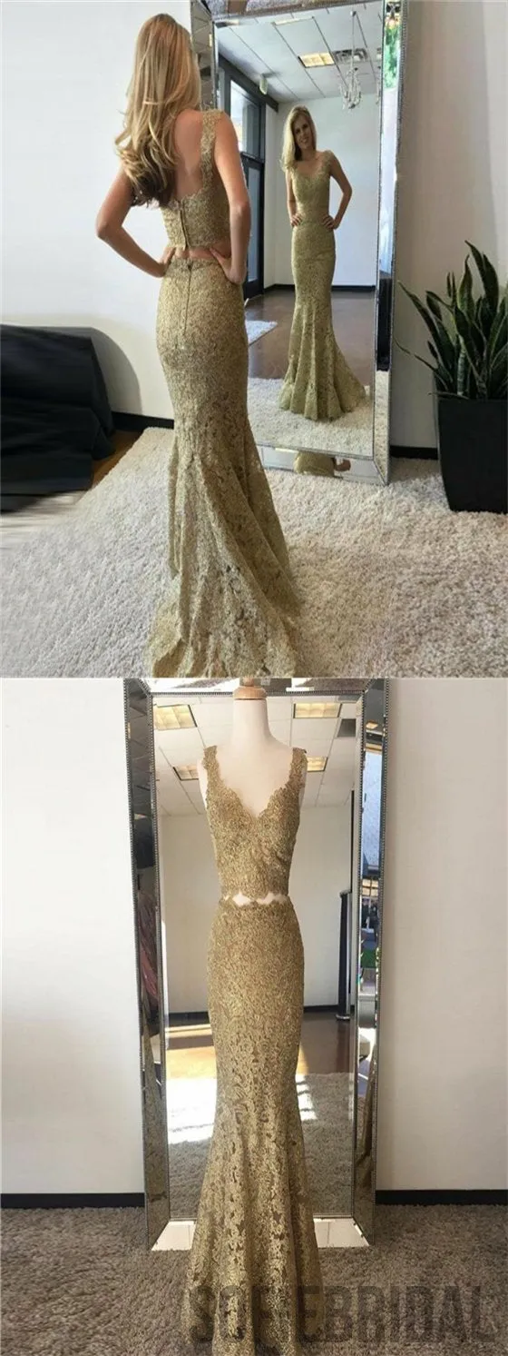 2 Pieces Prom Dresses, Lace Prom Dresses, Mermaid Prom Dresses, Popular Prom Dresses, PD0697