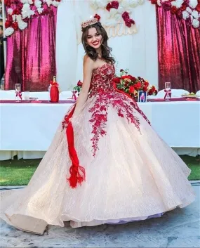 2024 Red Princess Ball Gown Quinceanera Dress Sweetheart Sleeveless Sweet 16 Party Dresses Vestidos De 15 Anos