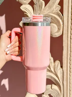 40 oz. Baby Pink Glitter Tumbler with Handle