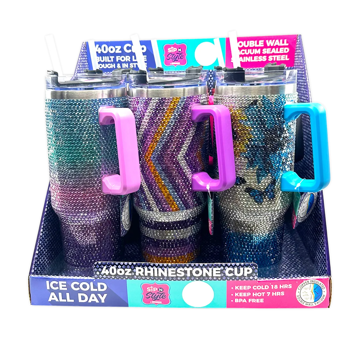 40 oz Insulated Rhinestone Cup - 6 Pieces Per Retail Ready Display 24911