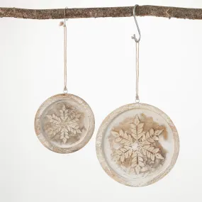 4.5"H and 6.25"H Sullivans Wooden Snowflake Ornament - Set of 2, White Christmas Ornaments