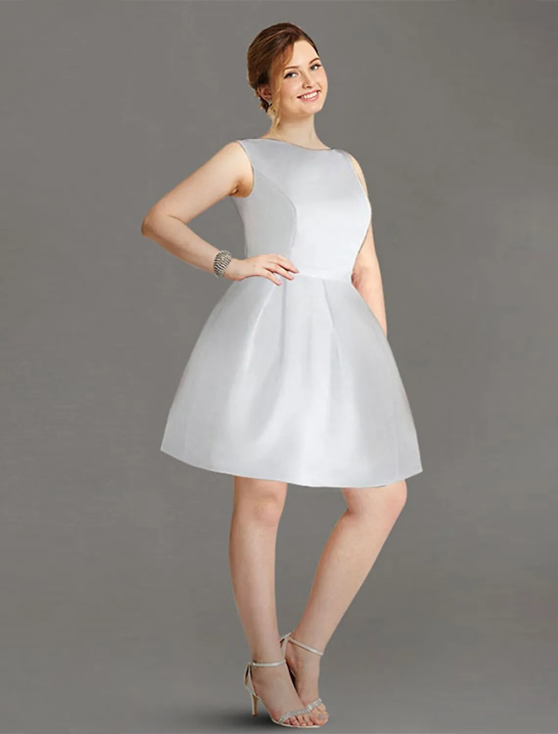 A-Line Cocktail Dresses Minimalist Dress Graduation Knee Length Sleeveless Boat Neck Satin Backless with Sleek Bow(s) Pleats