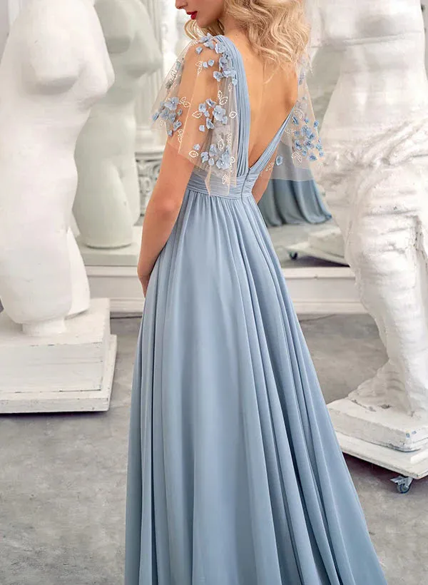 A-Line Deep V-Neck Floor-length Backless Bridesmaid Dresses