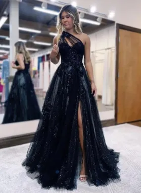 A-Line Prom Dresses Color Block Dress Formal Sweep / Brush Train Sleeveless One Shoulder Tulle Backless with Pleats Appliques