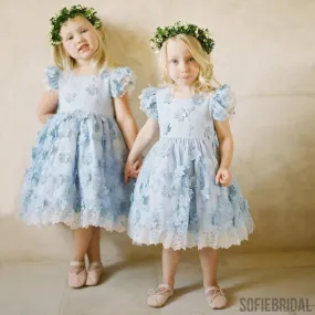 A-line Round Neck Cap Sleeves Lace Appliques Flower Girl Dresses, FG097