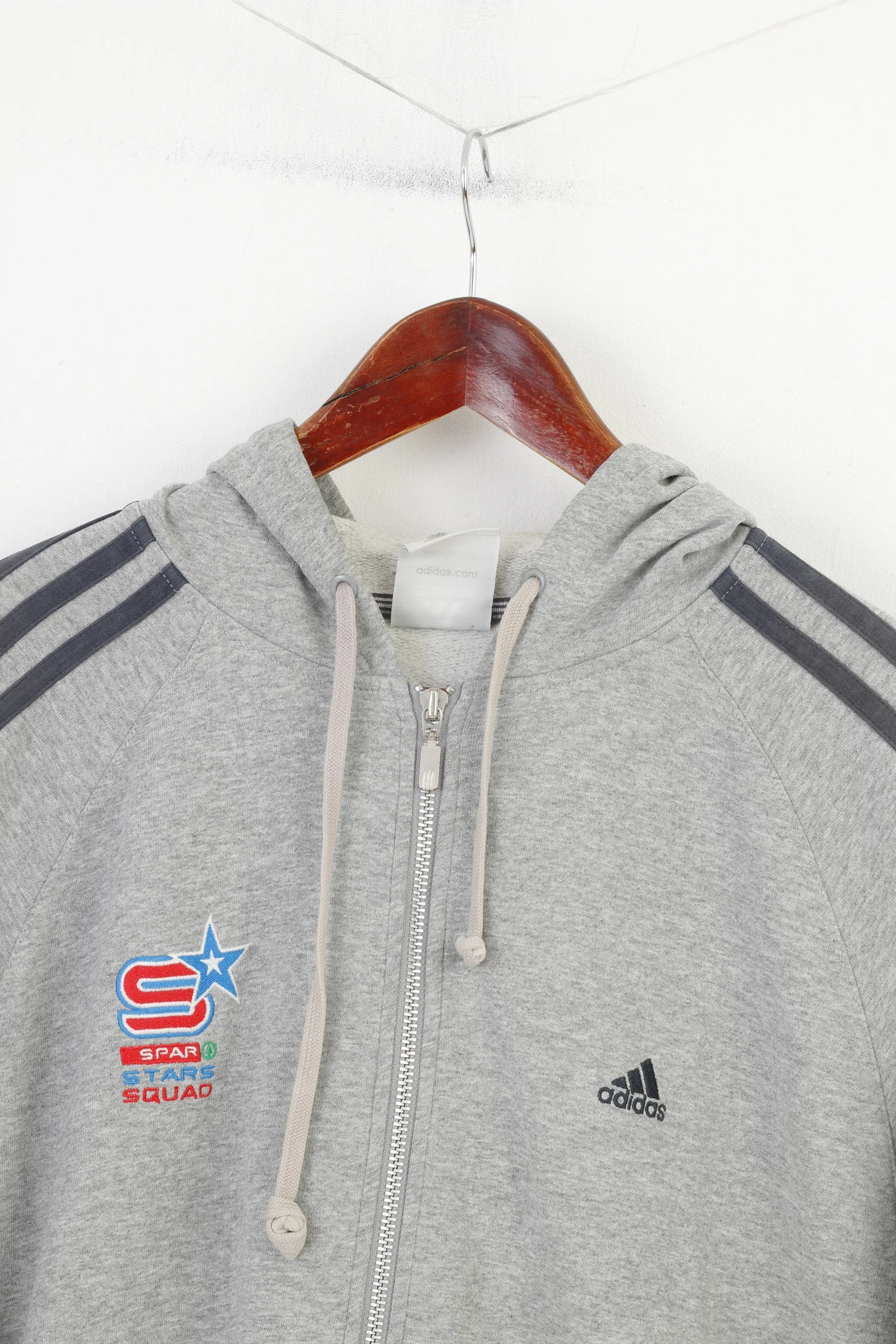 Adidas Men L Sweatshirt Grey Cotton Spar Stars Squad Hoodie Full Zipper Vintage Top