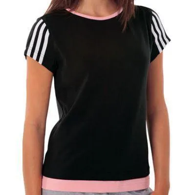 Adidas Womens 3-Stripe Cap Sleeve T-Shirt Black/Pink