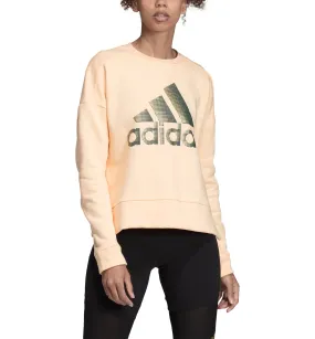 Adidas Women's Glam-Logo Crewneck Fleece Sweatshirt, Glow Orange, XXS