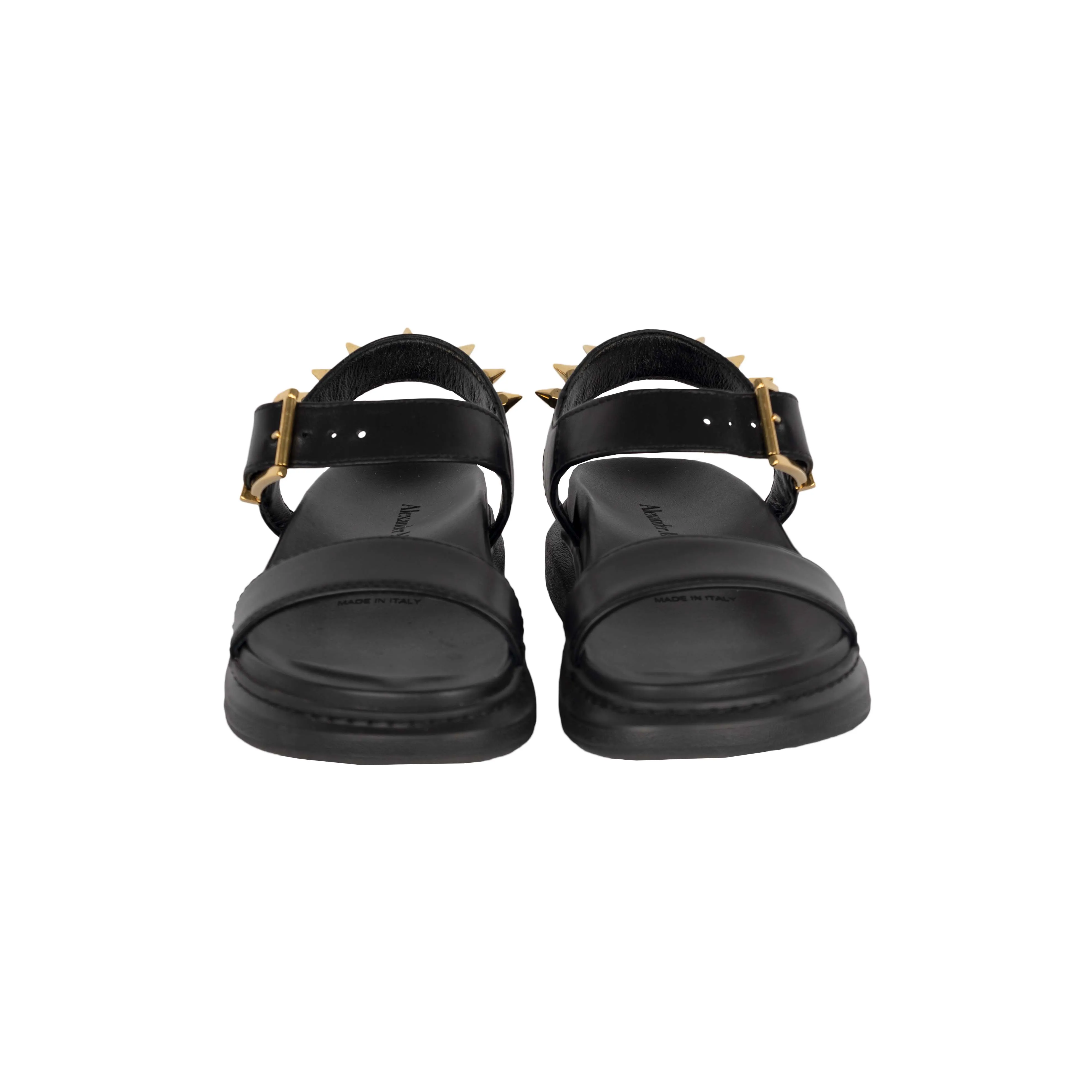 Alexander McQueen Black Spike Flatform Sandals - '10s