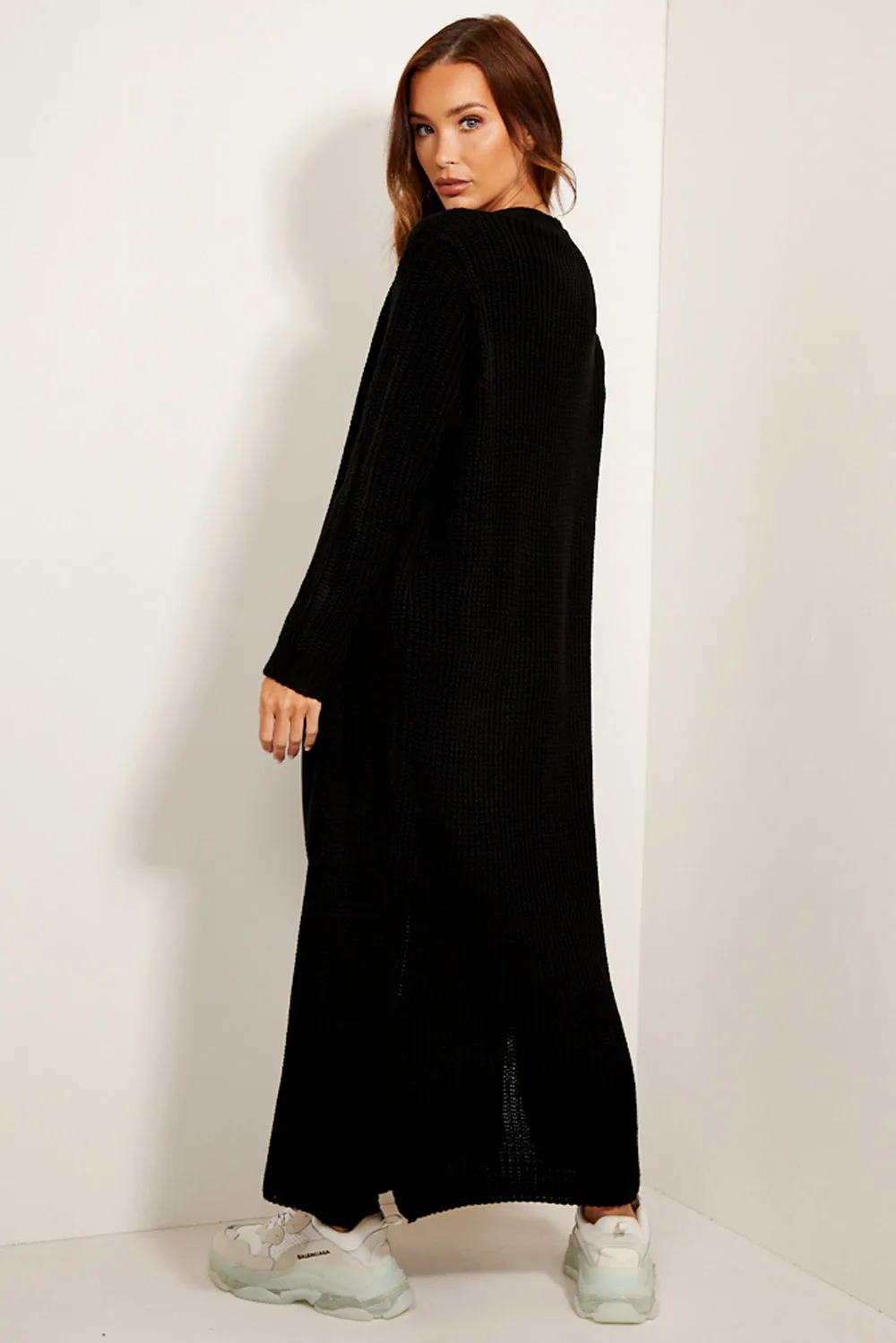 Allies Black Longline Knitted Open Cardigan