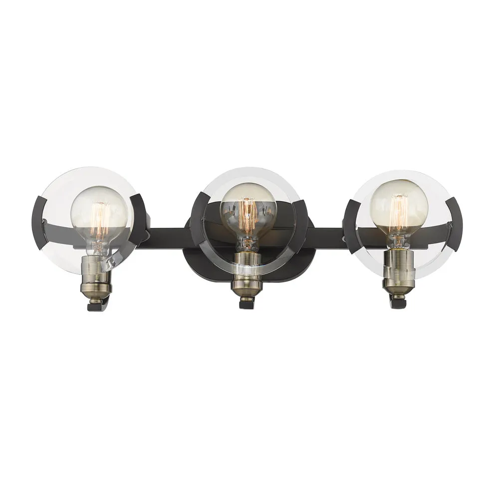 Amari 3 Light Bath Vanity- Black and Aged Brass