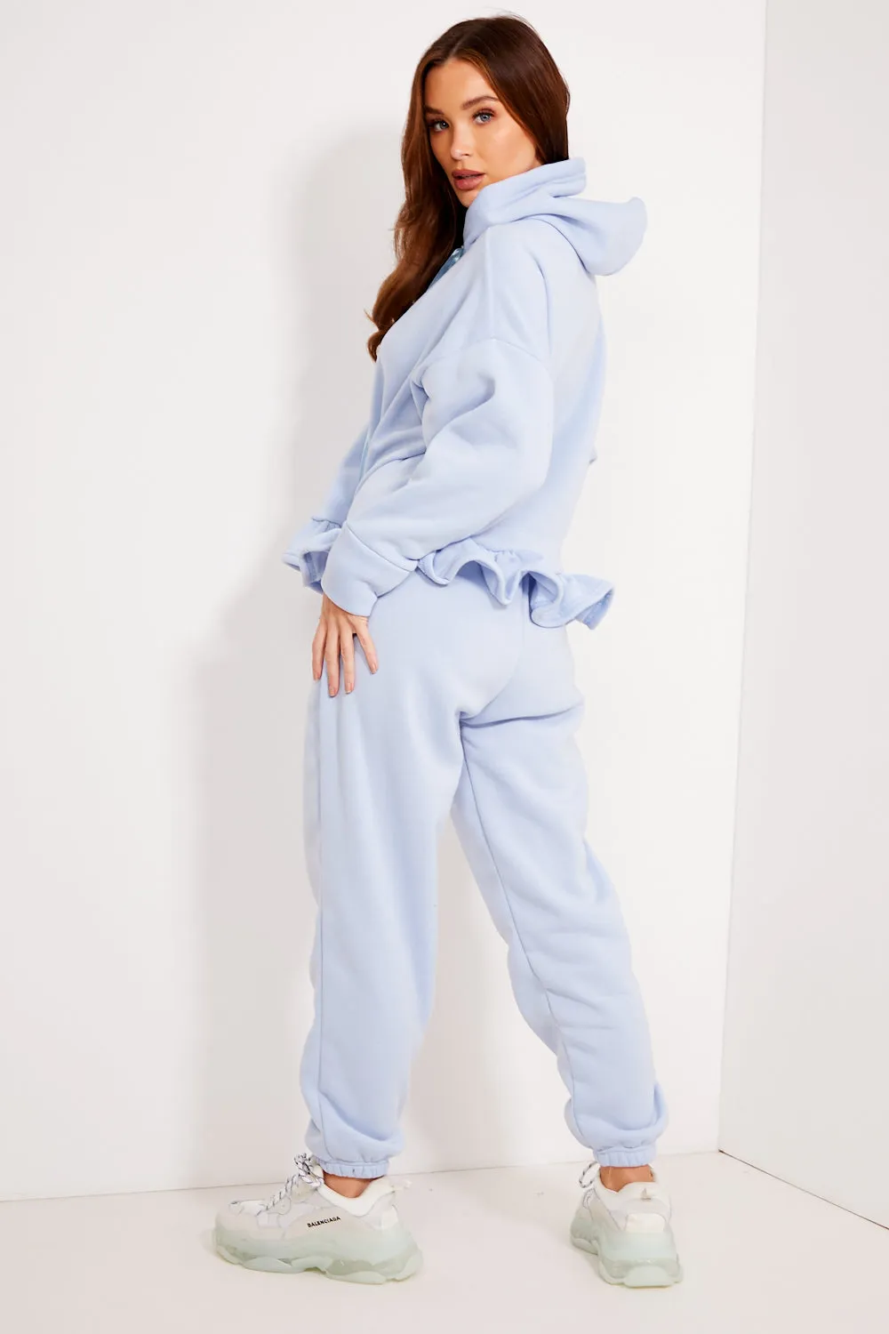 Arden Blue Frill Hem Hoodie and Joggers Tracksuit Set