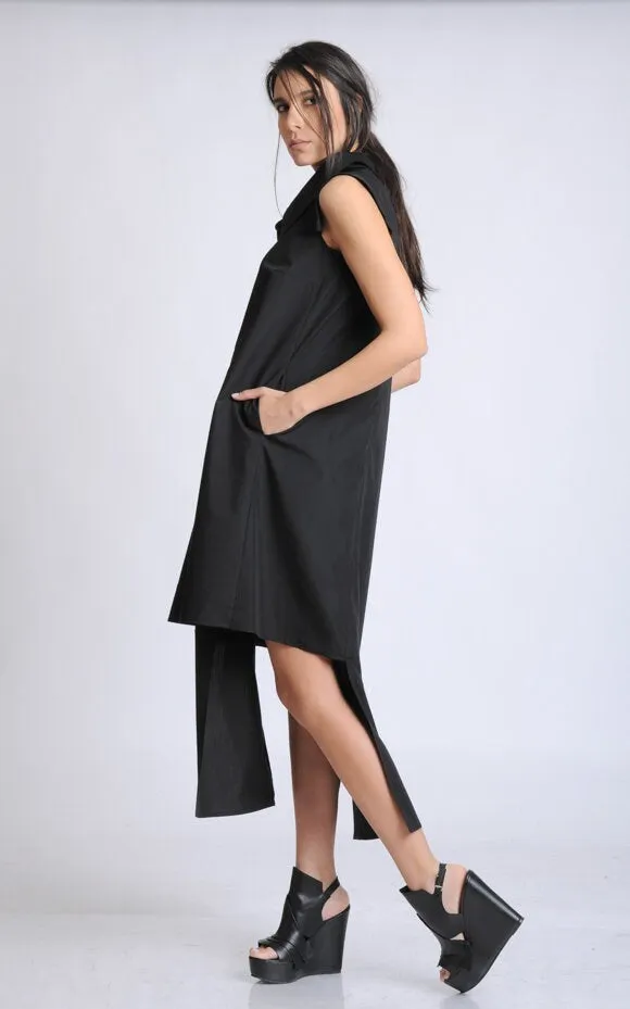 Asymmetric Black Casual Dress