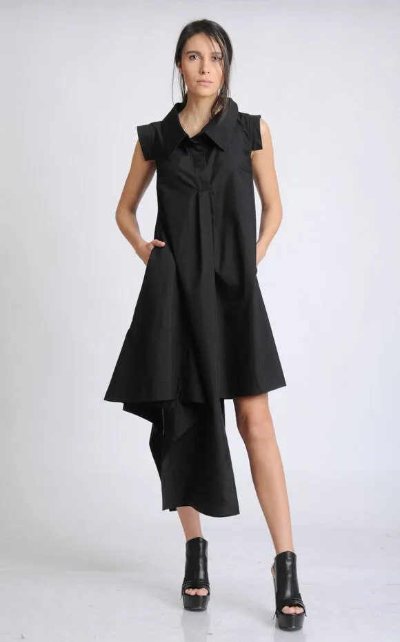 Asymmetric Black Casual Dress