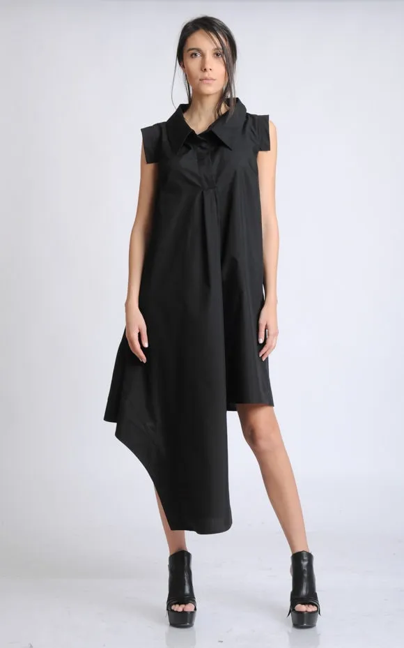 Asymmetric Black Casual Dress