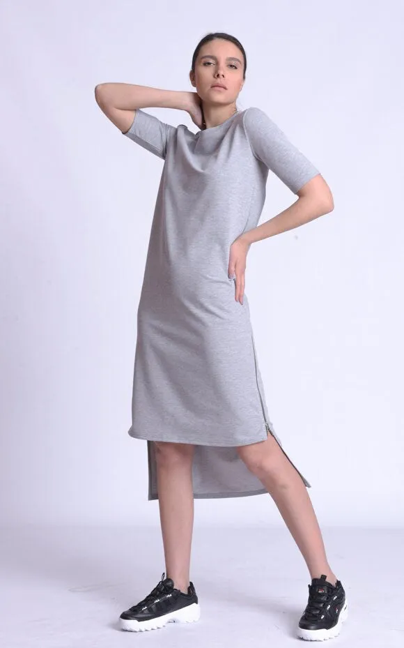 Asymmetric T-Shirt Gray Dress