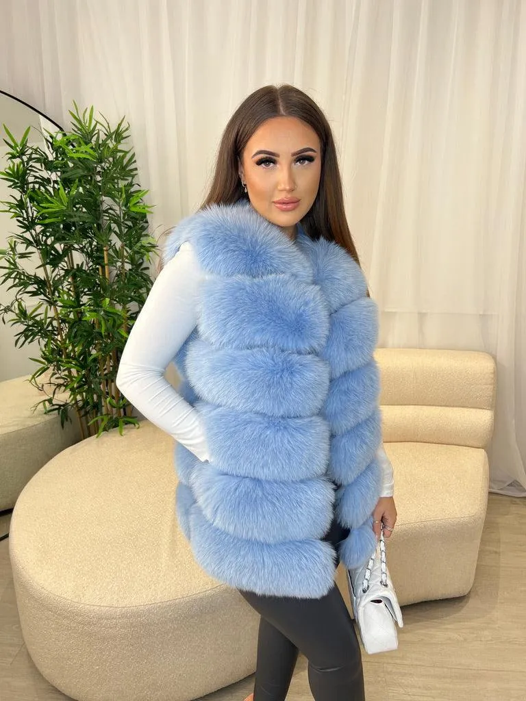 Baby Blue Luxury Fur 6 Row Gilet