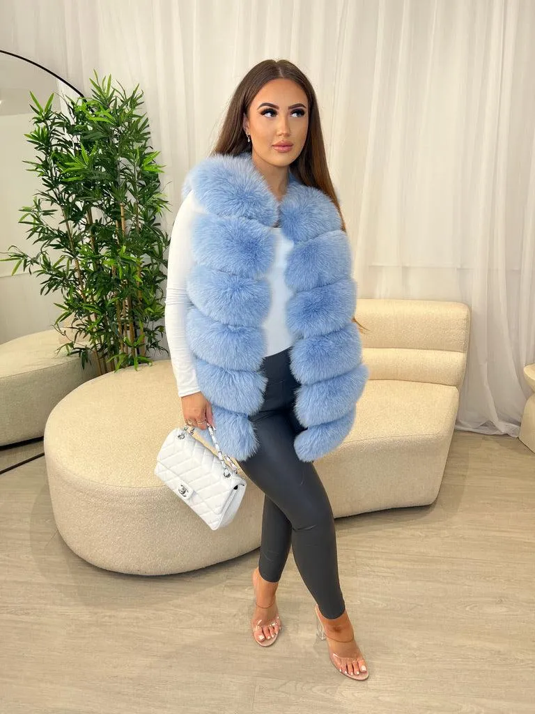 Baby Blue Luxury Fur 6 Row Gilet