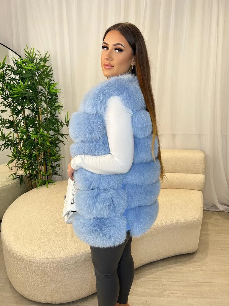 Baby Blue Luxury Fur 6 Row Gilet