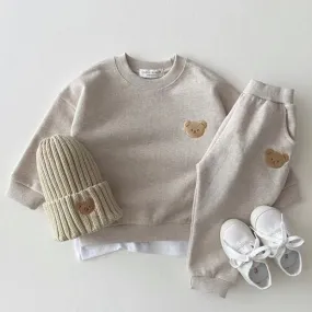 Baby UNISEX Bear Plain Top & Bottom Set - Tan