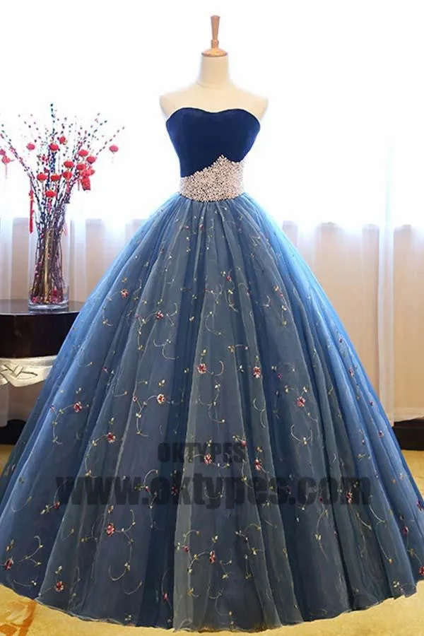 Ball Gown Princess Prom Dresses, Sweetheart Prom Dresses, Lace Up Appliques Long Prom Dresses, Charming Embroidery Prom Dresses With Little Beading, TYP0202