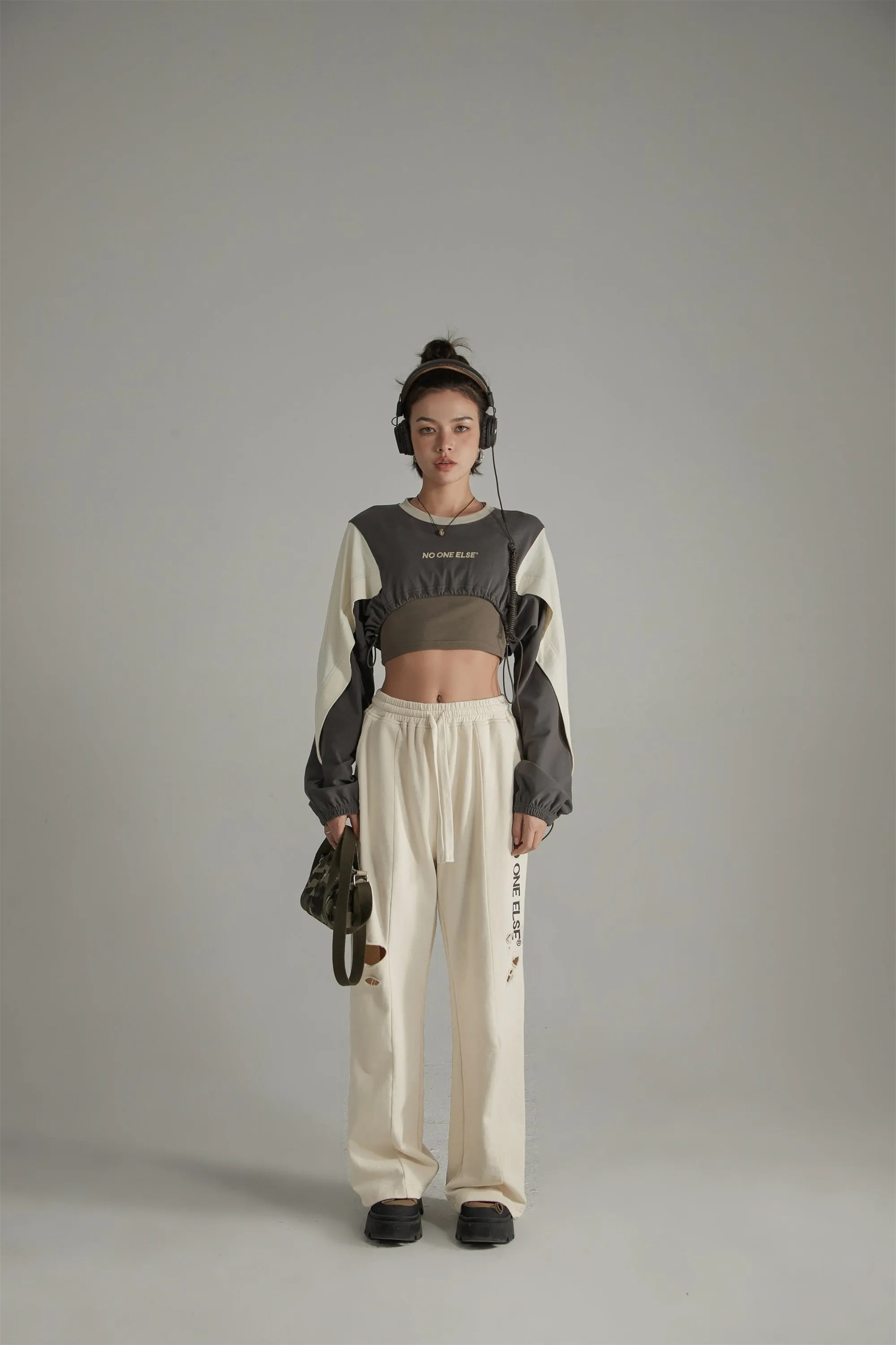 Banded Wide Leg Distressed Slit Pants