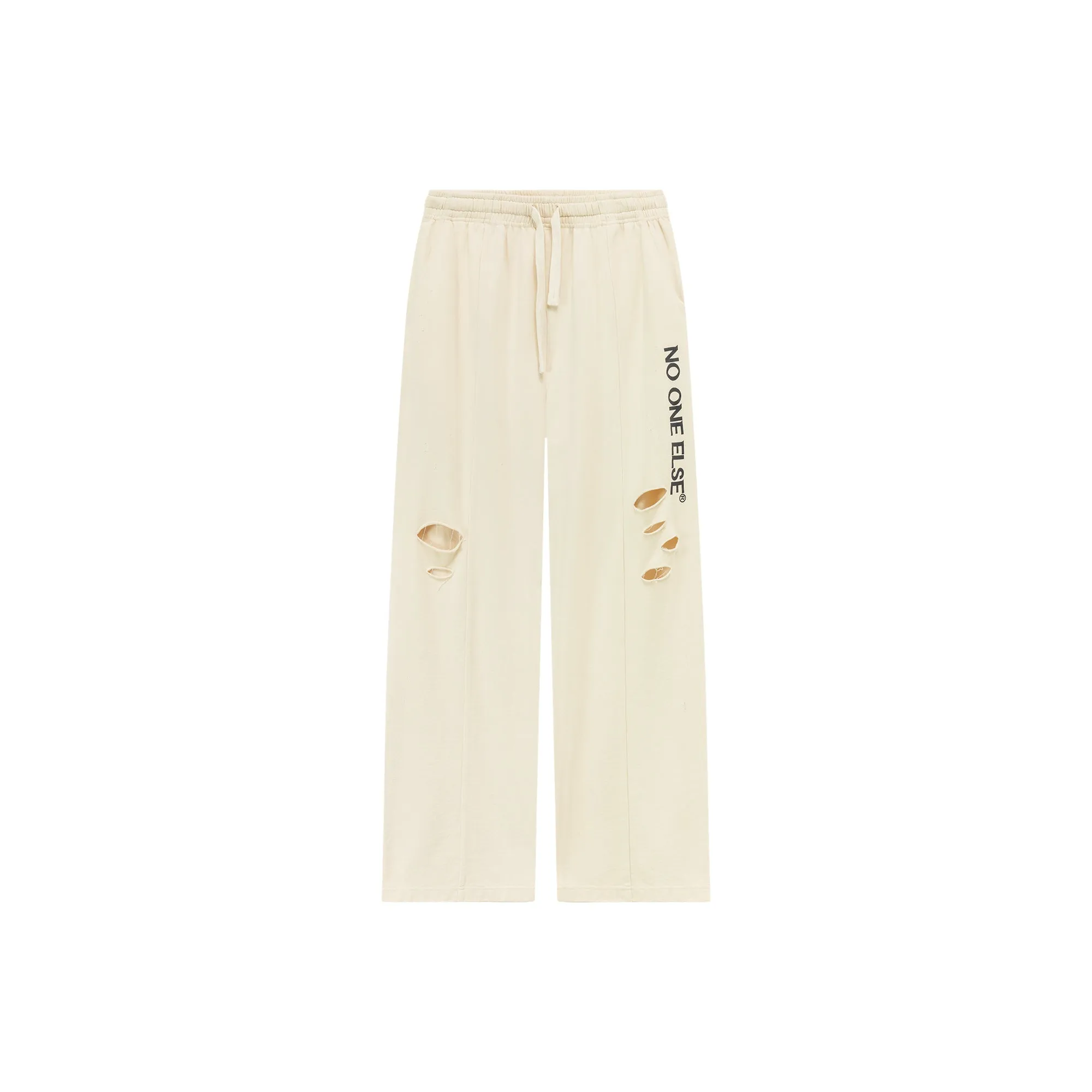 Banded Wide Leg Distressed Slit Pants