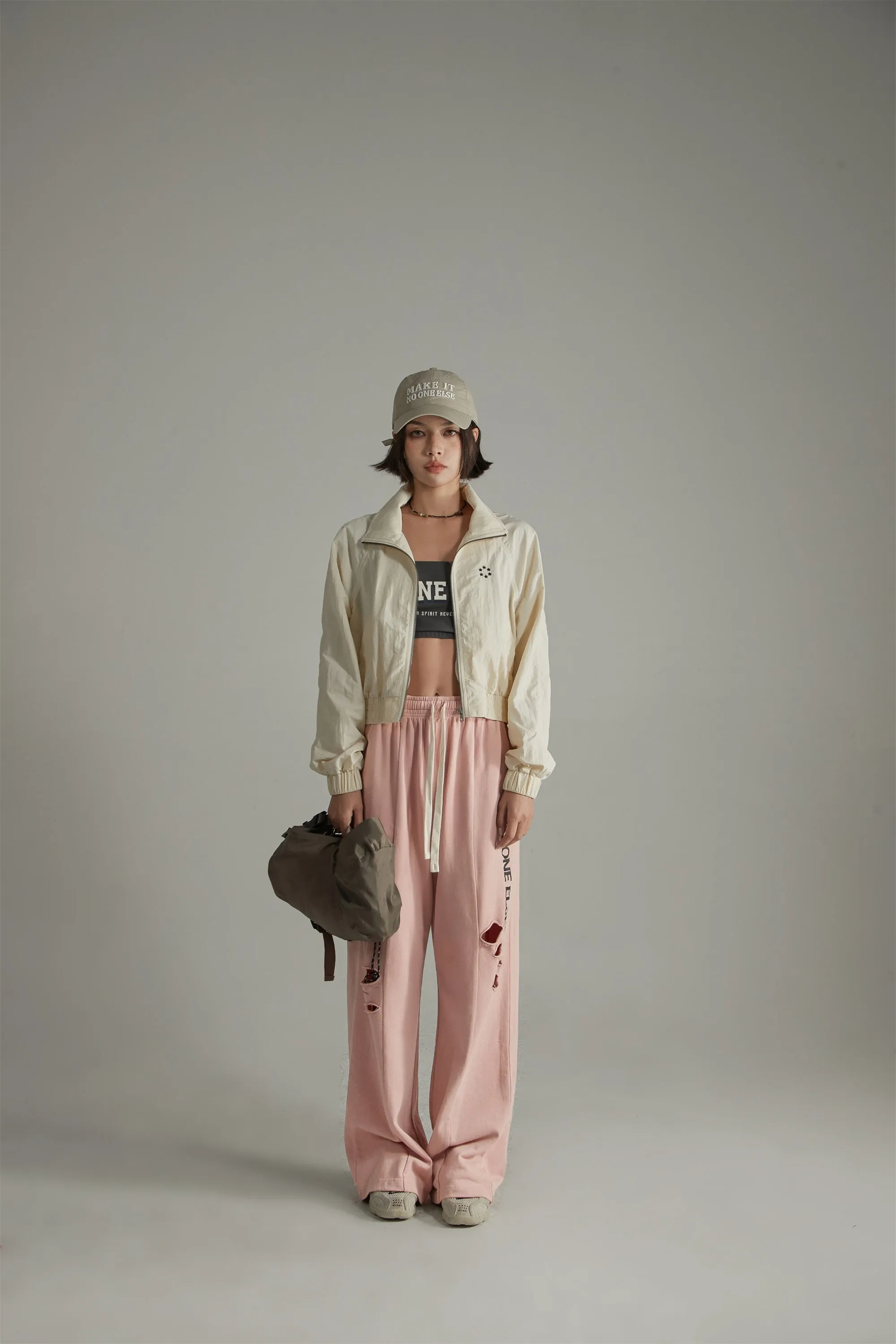 Banded Wide Leg Distressed Slit Pants