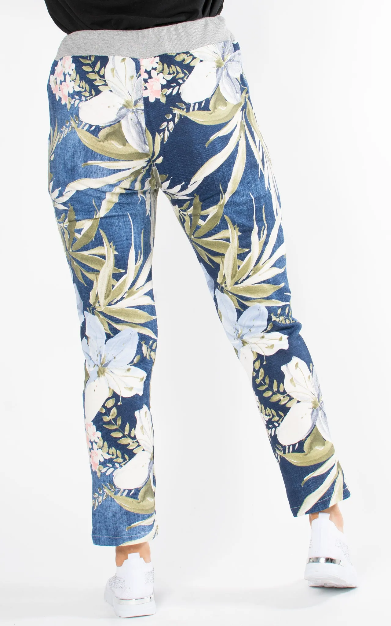 Basic Joggers | Denim Leaf Print