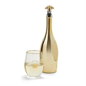 Bee Stemless Wine Glass & Wine Stopper