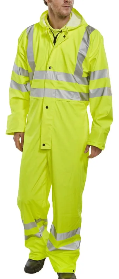 Beeswift Hi Vis Waterproof & Breathable Hooded Coverall One Piece Suit Cl 3 En471 - Puc