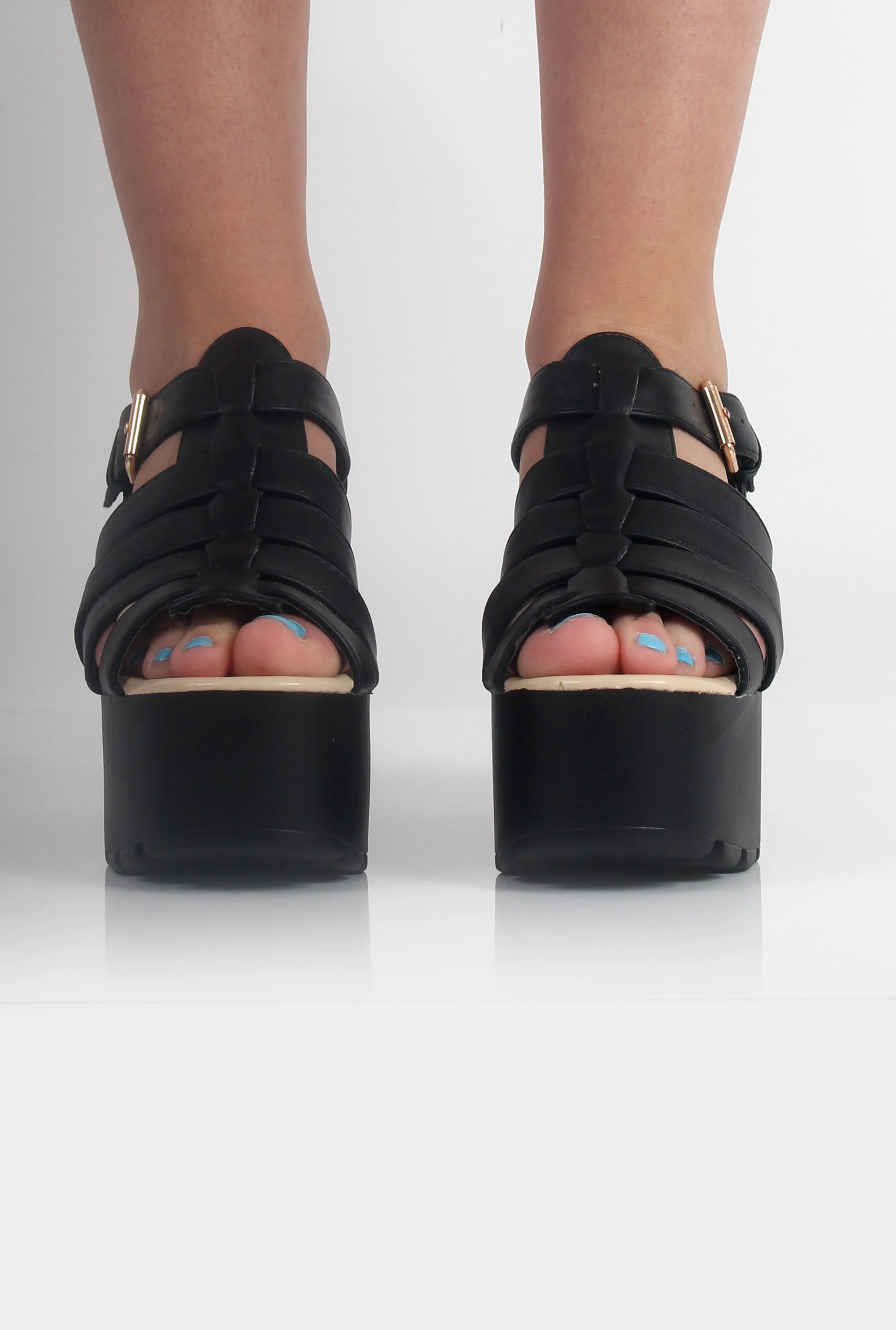 Bethany Black Flatform Strappy Sandals