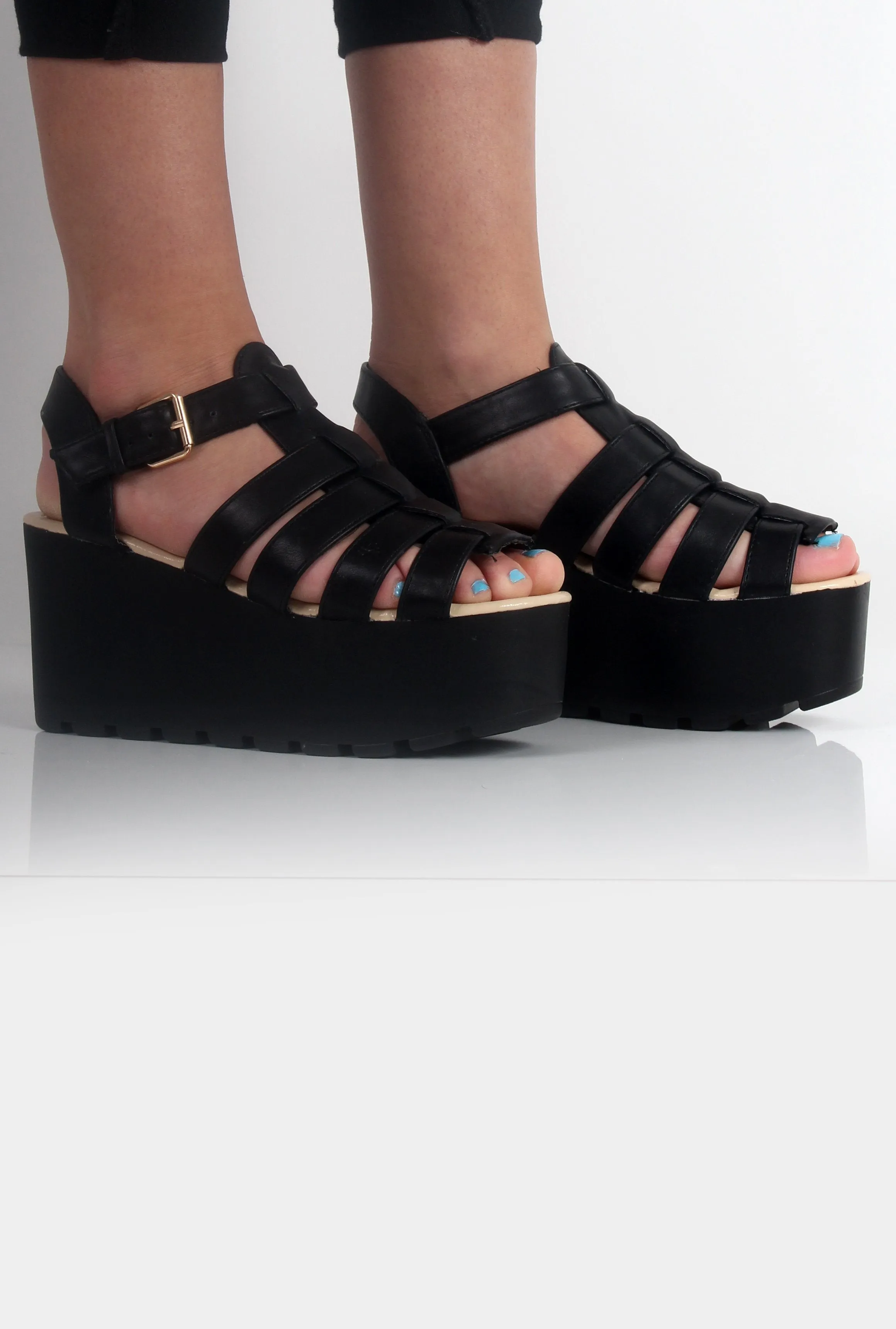 Bethany Black Flatform Strappy Sandals