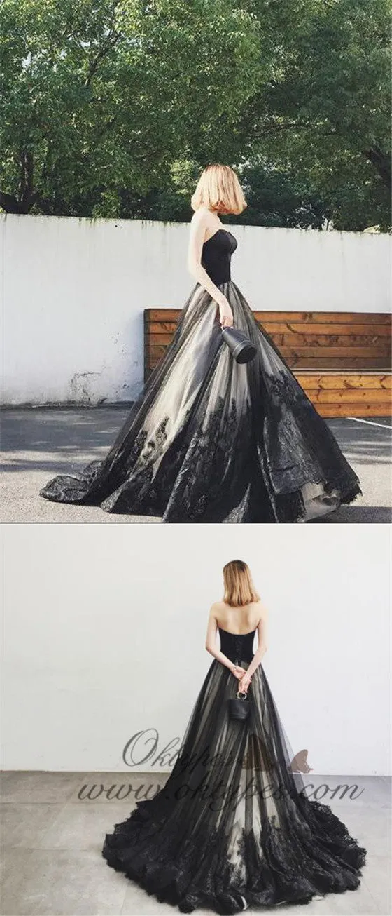 Black A-line Long Cheap Sexy Prom Dresses/Evening Dresses, TYP1345