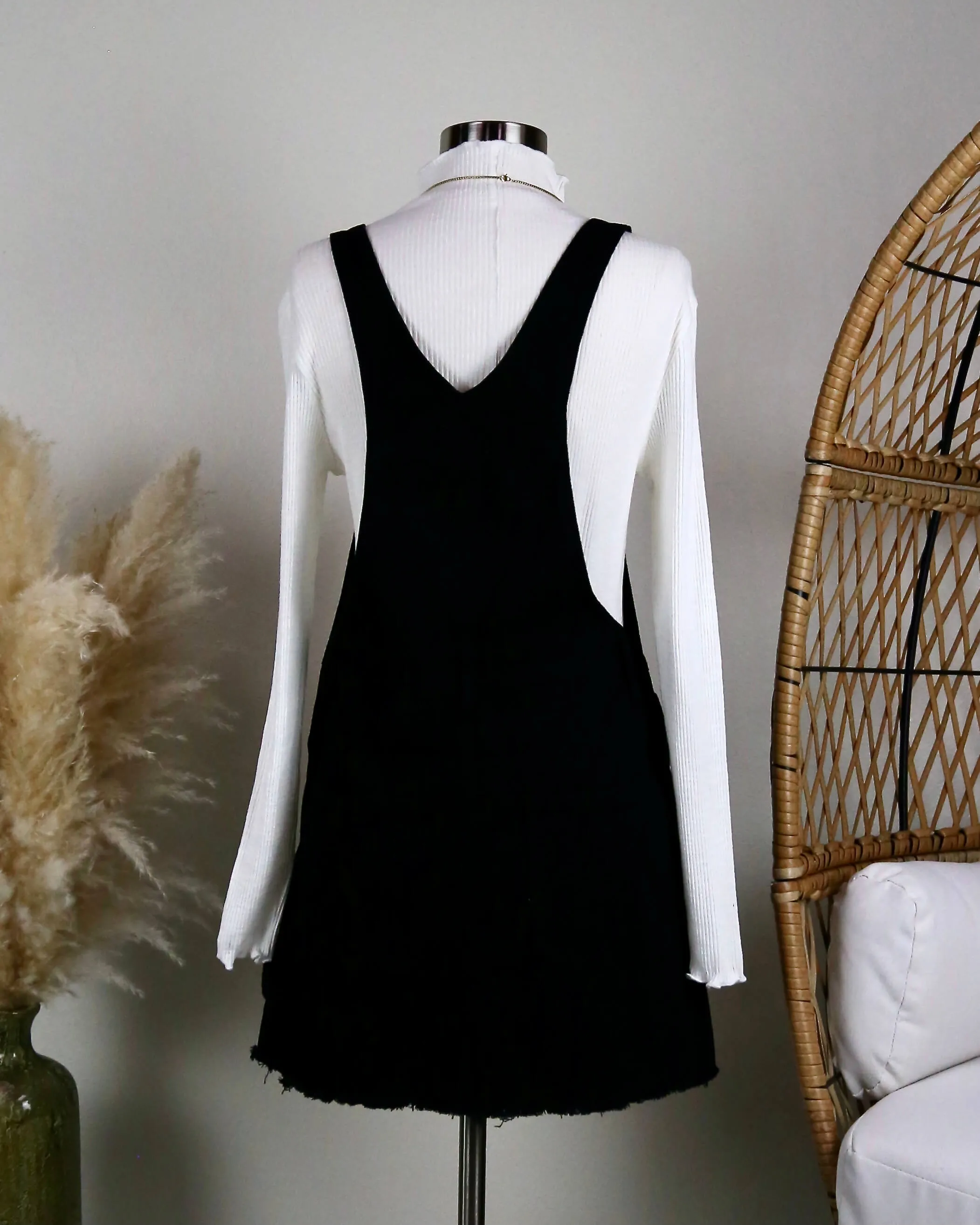 Black Denim Bib Overall Dress