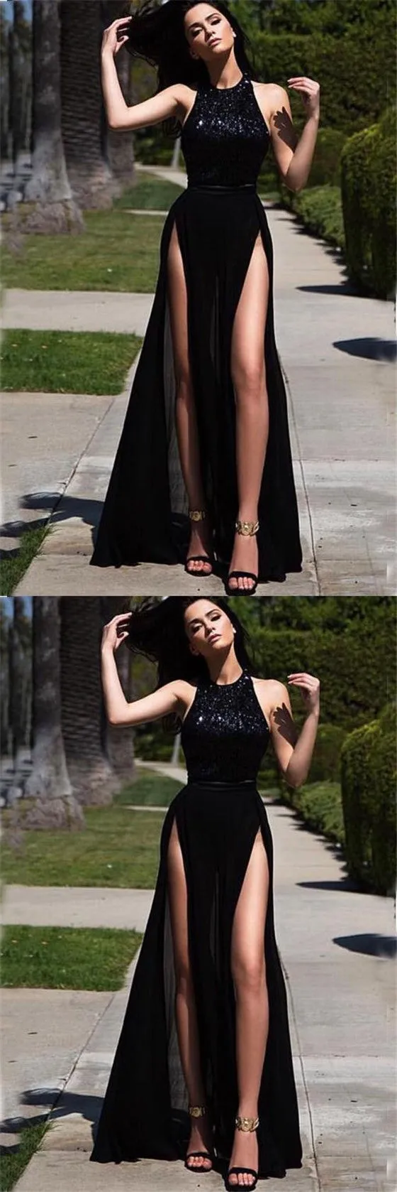 Black Long Prom Dresses, Sexy Deep V-neck Prom Dresses, Side Split Simple Prom Dresses, Criss-Cross Prom Dresses, TYP0192