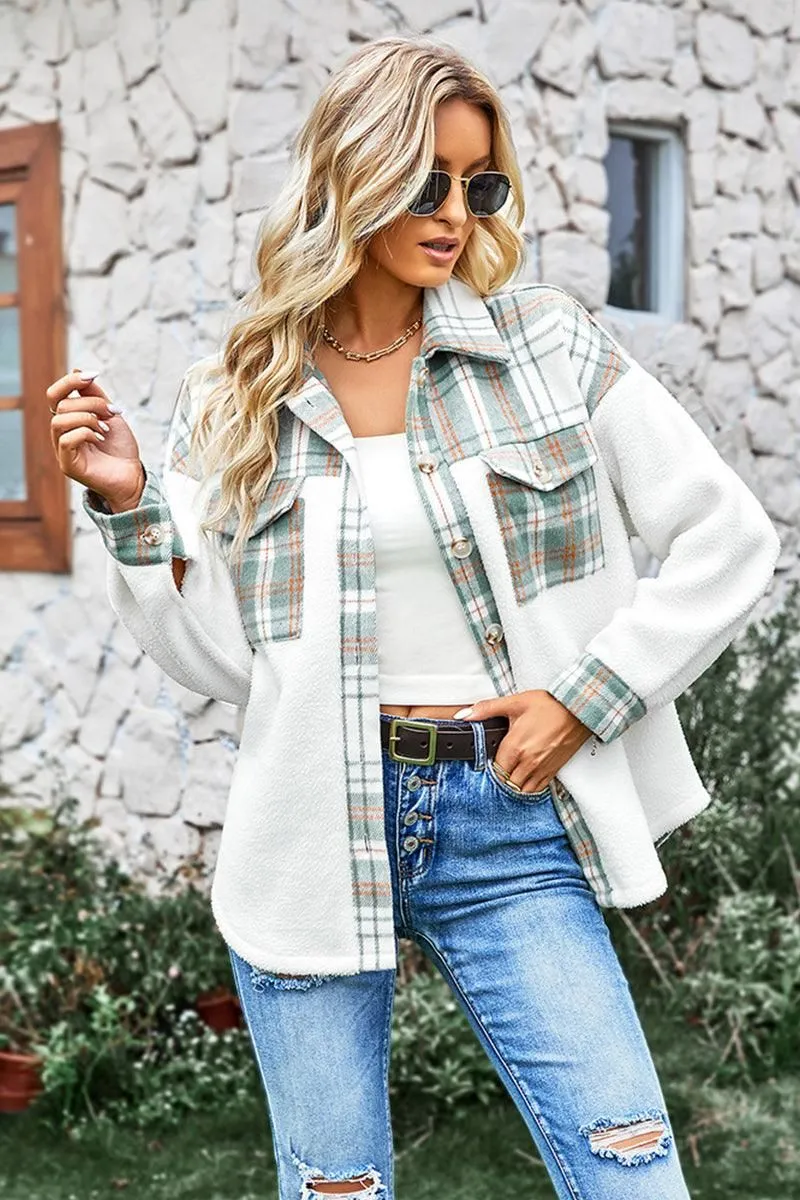 BLOCK PLAID BUTTONED CASUAL SHIRTS JACKET