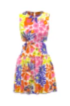 Blue, Yellow, Orange Multi Floral Sleeveless Cutout Mini Dress