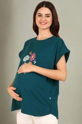 Bottle Green 100% Soft Cotton Zipless Maternity Feeding Top