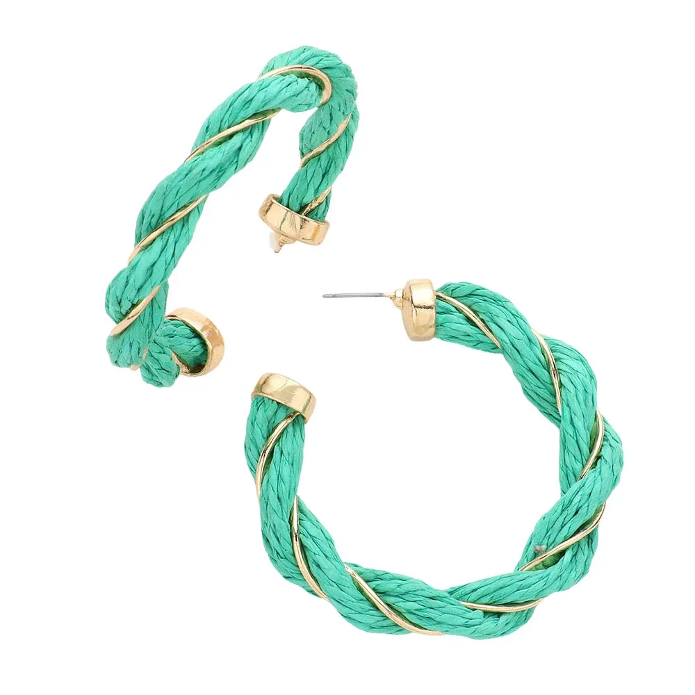 Braided Raffia Hoop Earrings