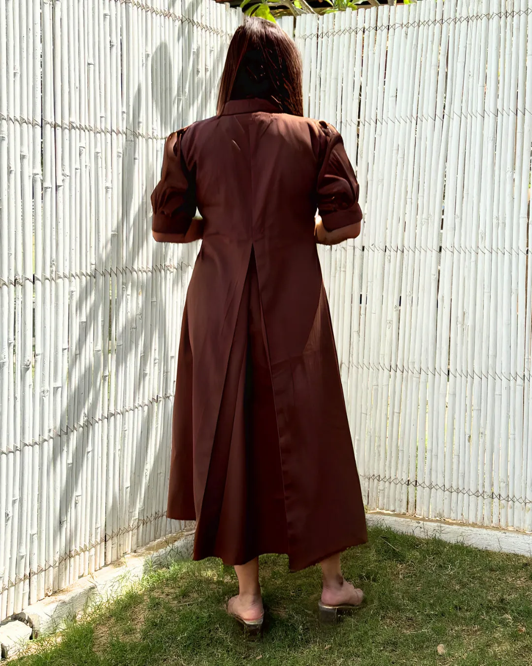 Brown Cotton A-line Dress