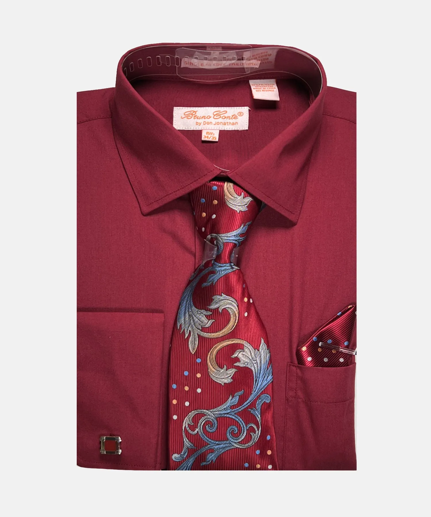 Bruno Conte Solid Regular Fit Dress Shirt Combo - Burgundy