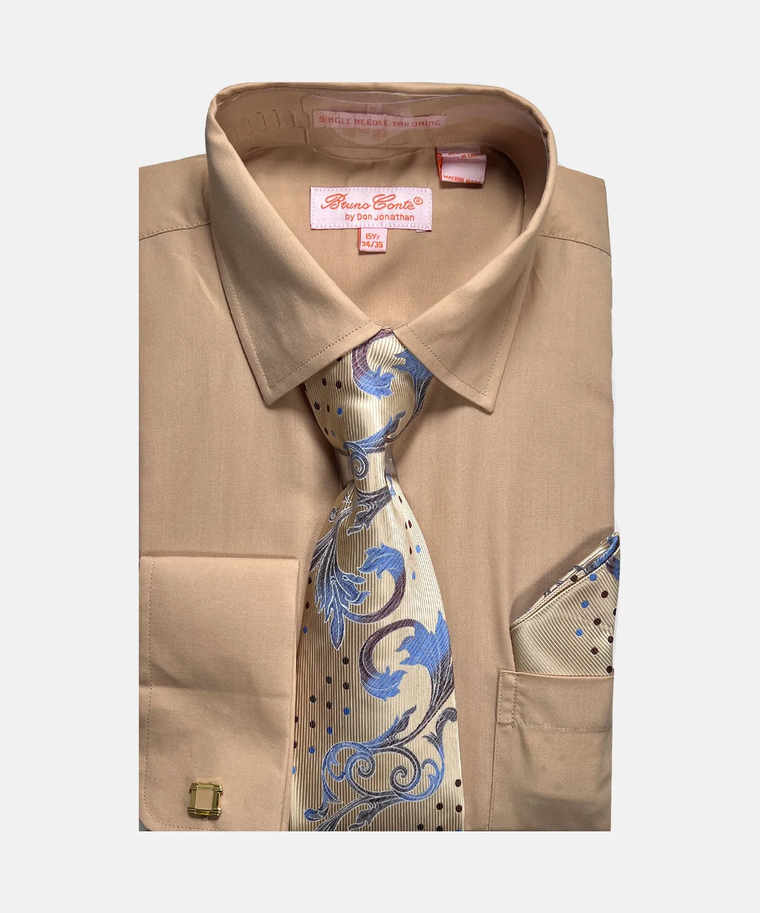 Bruno Conte Solid Regular Fit Dress Shirt Combo - Sand