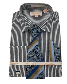 Bruno Conte Striped Regular Fit Dress Shirt Combo - Charcoal Gray