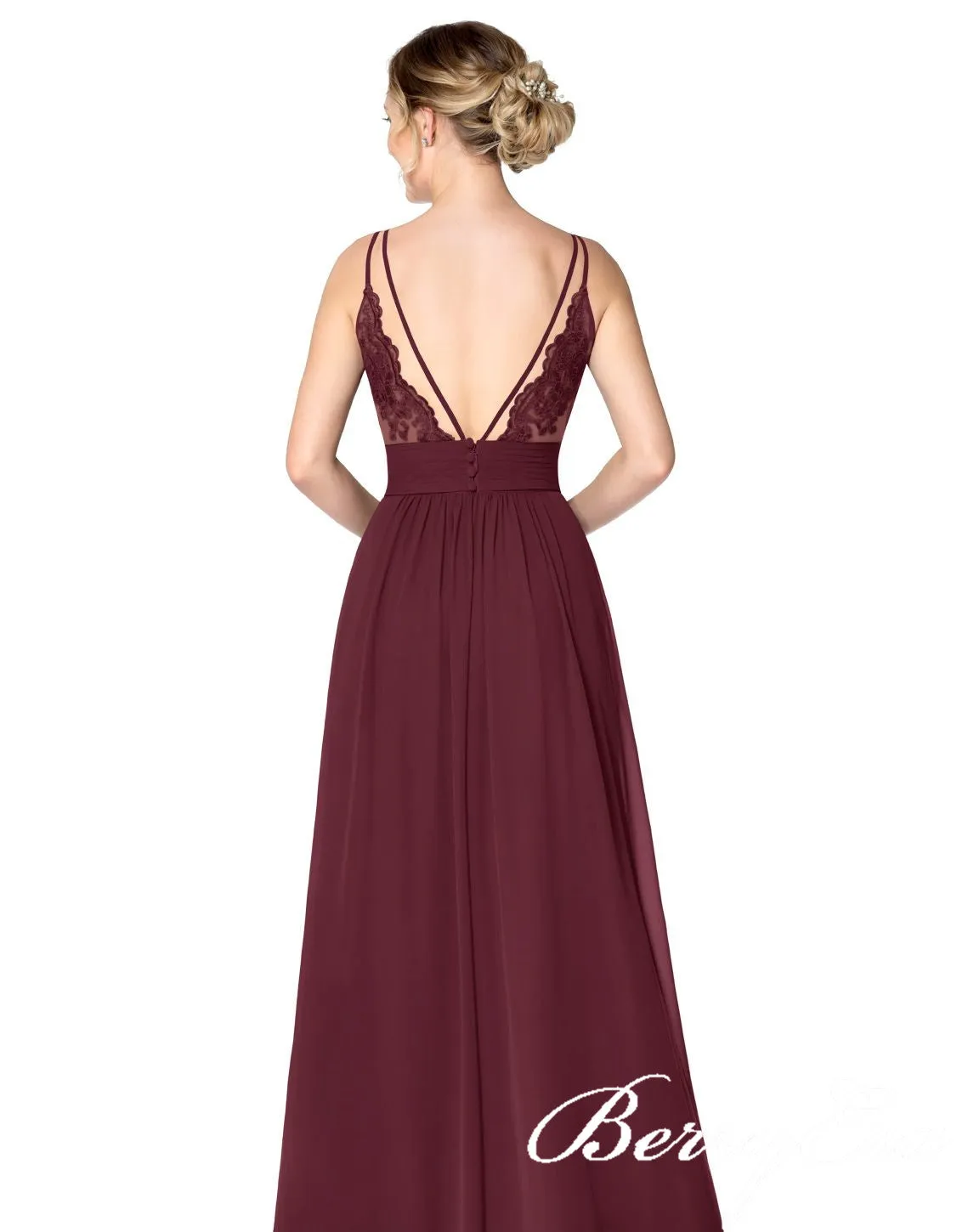 Burgundy Long A-line Chiffon Bridesmaid Dresses