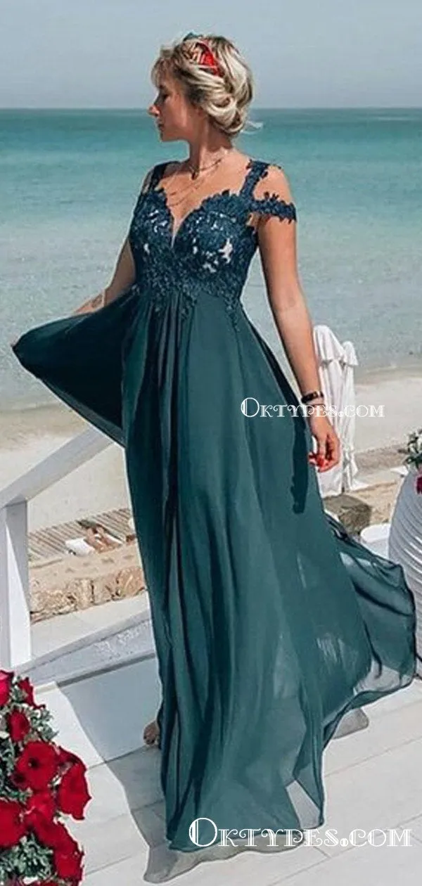 Charming Newest Chiffon Simple Off The Shoulder Lace Dark Green Long Cheap Prom Dresses, PDS0041