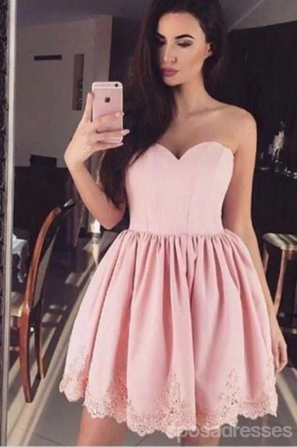 Cheap Short Simple Cute Sweetheart Pink Homecoming Dresses 2018, CM480