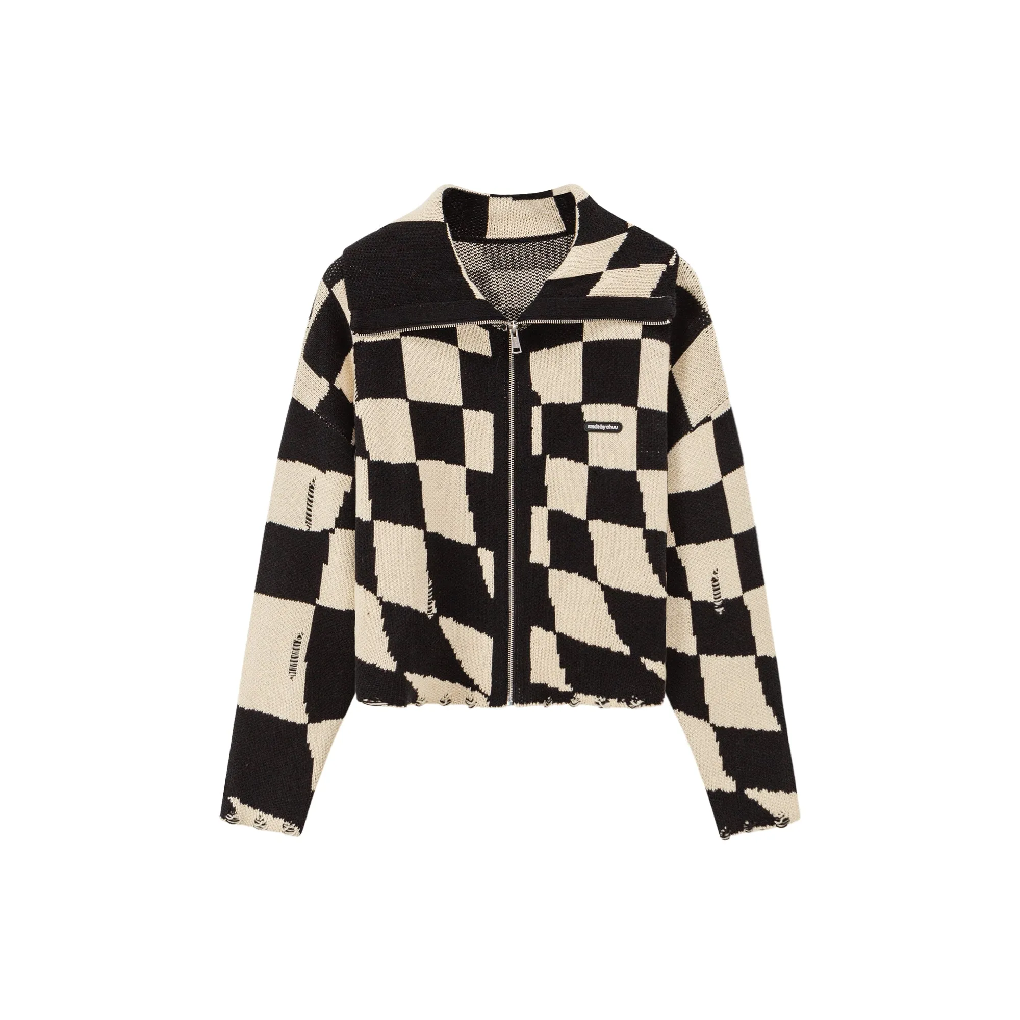 Check Mate Queen Checkerboard Zip-Up Cardigan